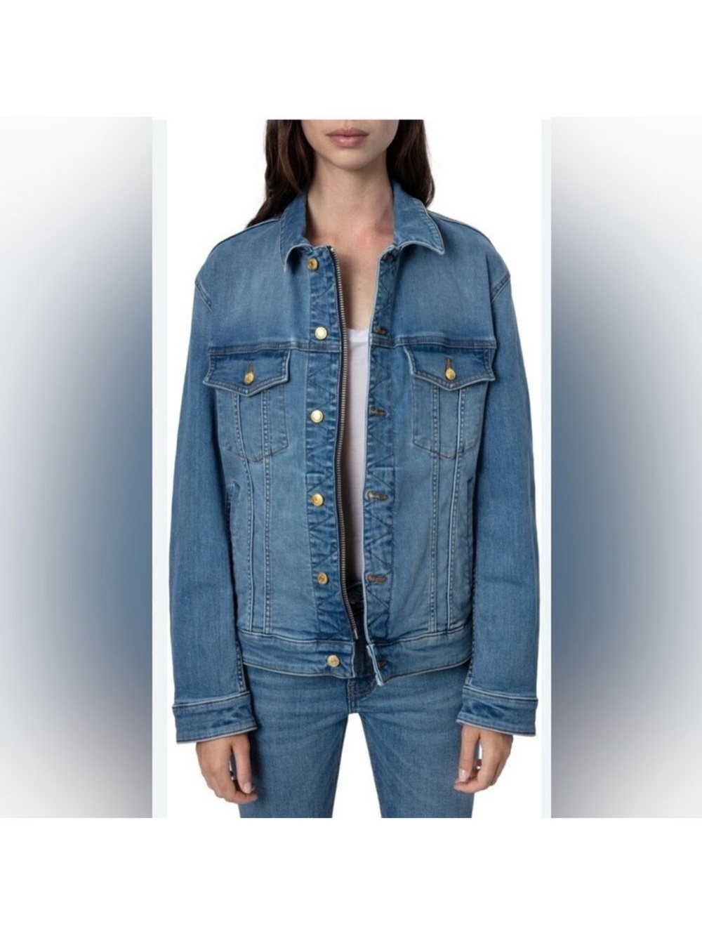 🌺SALE🌺 Zadig & Voltaire NWT “Kase Flash Rock Strass” Jean jacket size Medium - Picture 2 of 12